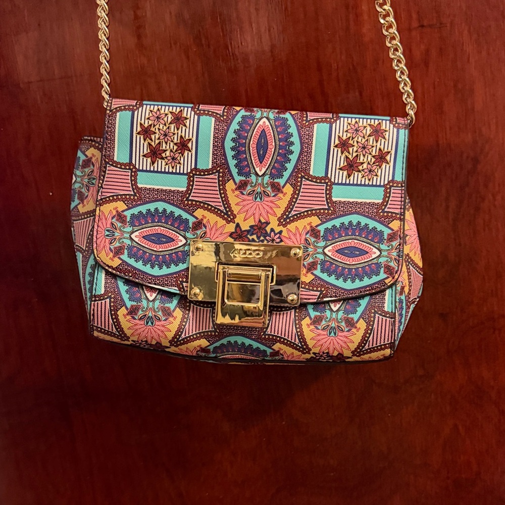 Aldo Multicolor Patterned Crossbody Bag with Gold Chain